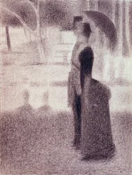 Studie til søndag eftermiddag på øen La Grande Jatte, ca. 1884 (conte farveblyant på papir)